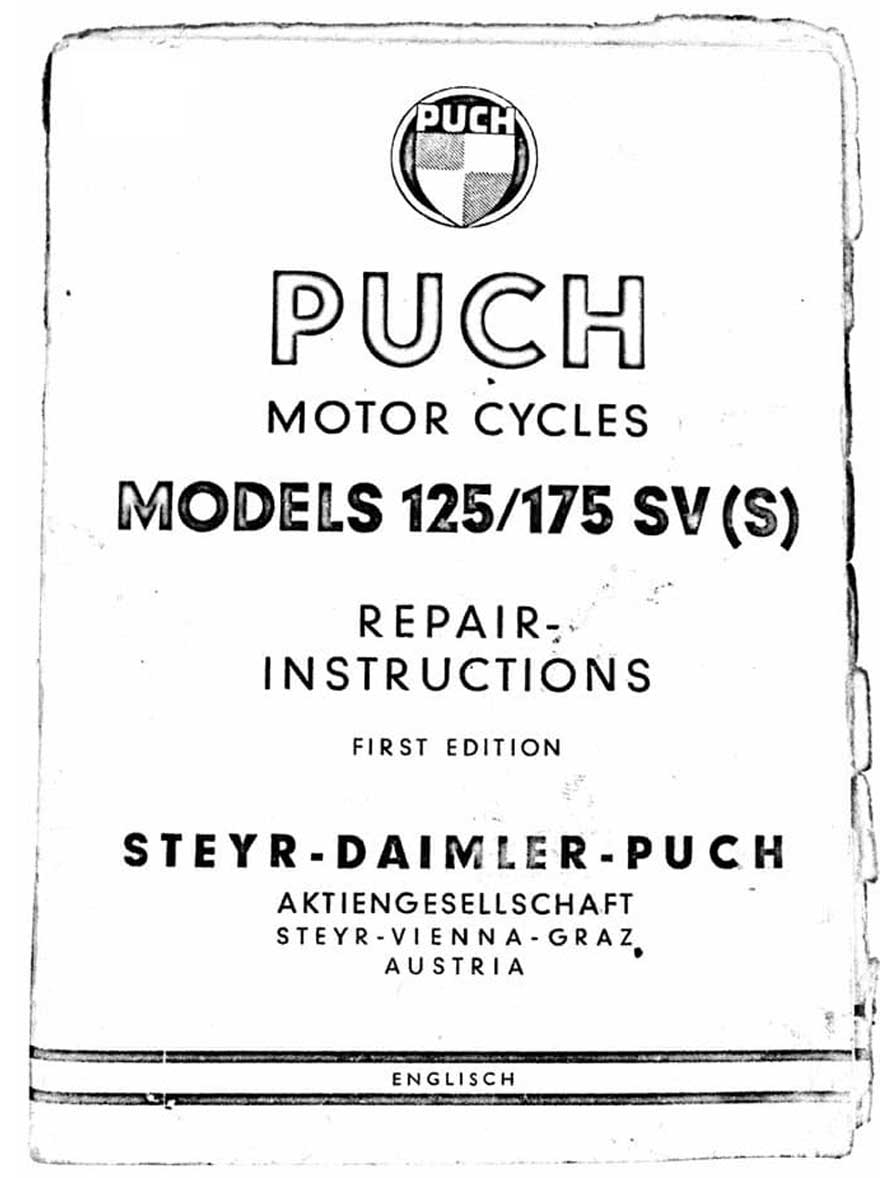 Puch 125 175 SV SVS Motorcycle Repair Instructions First Edition
