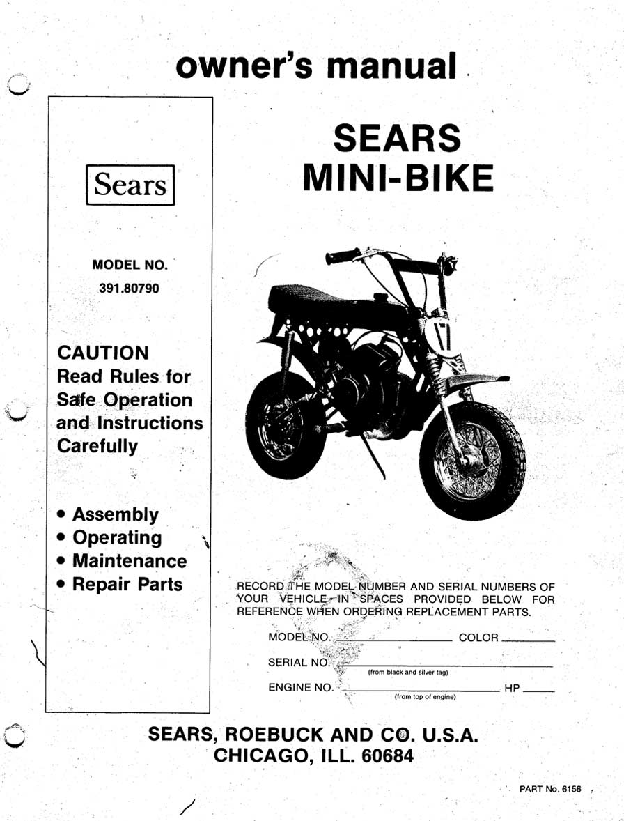 Sears MiniBike Owners Manual Sears Allstate Riders