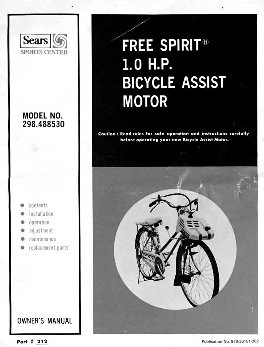 Free Spirit Bicycle Assist Motor Owner's Manual