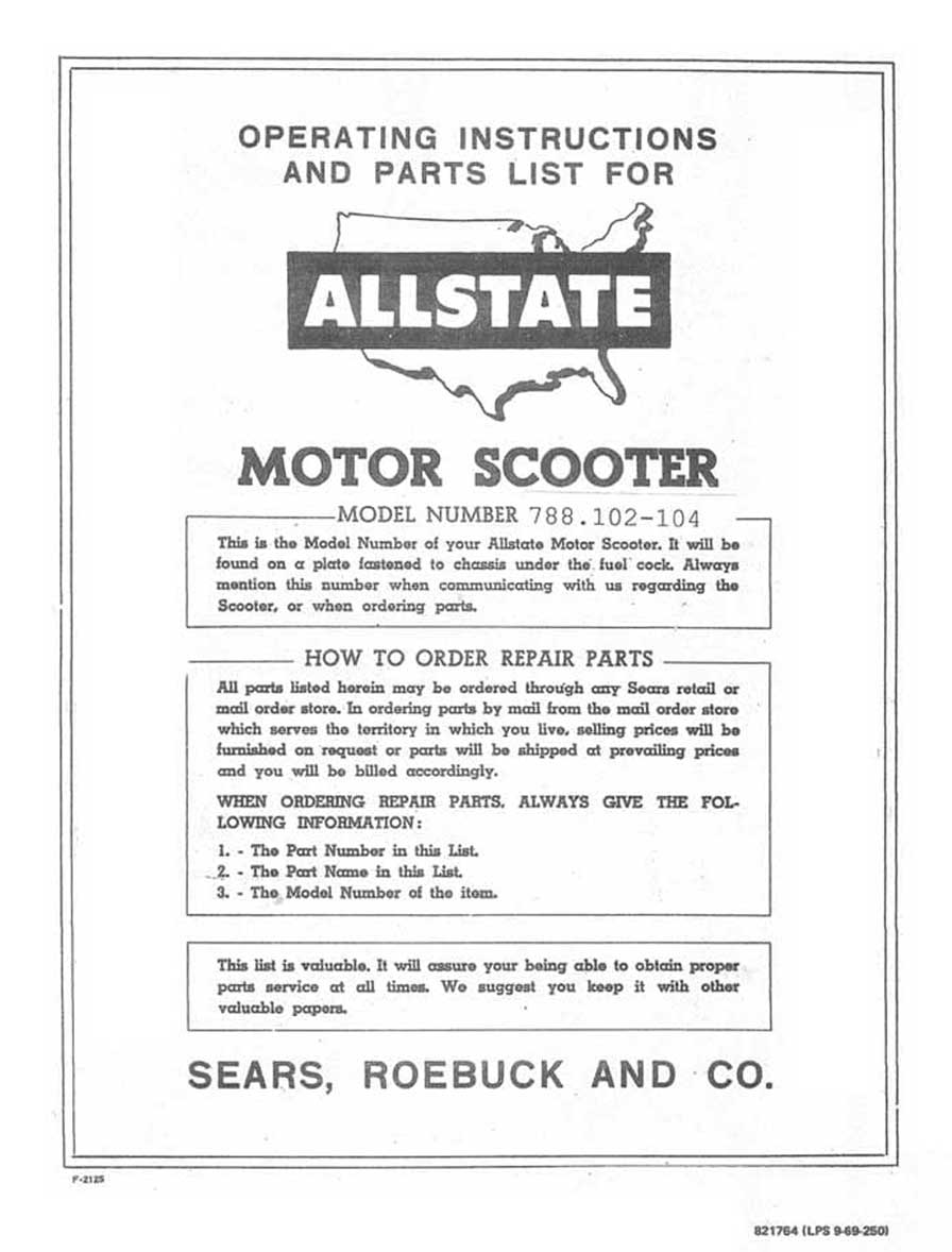 Allstate Cruisaire Operating Instructions and Parts List Manual