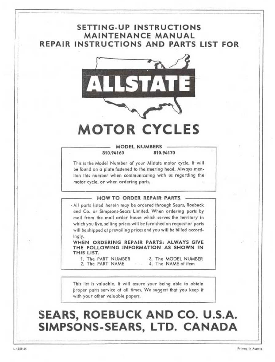 Allstate 175 Setting-Up, Maintenance, Repair and Parts List Manual