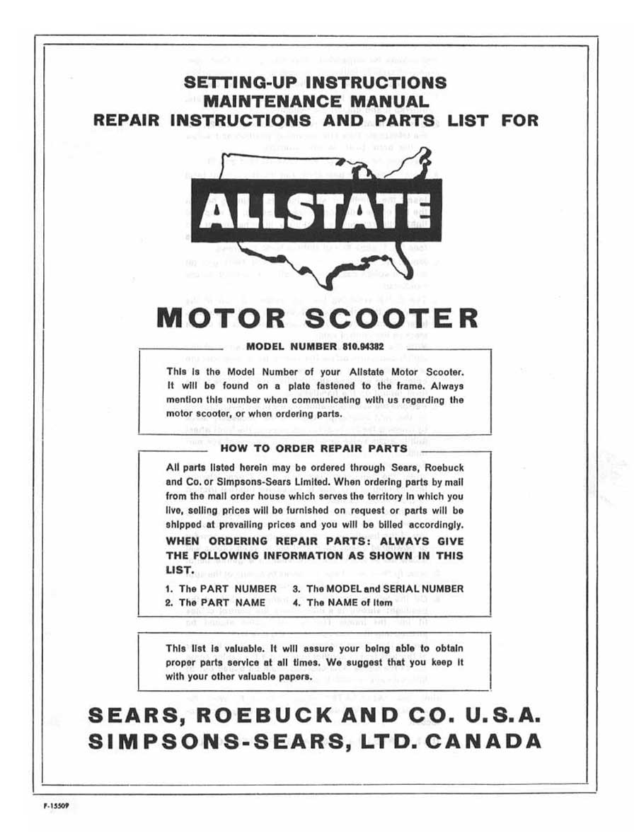 Allstate Compact Setting-Up, Maintenance, Repair and Parts List Manual