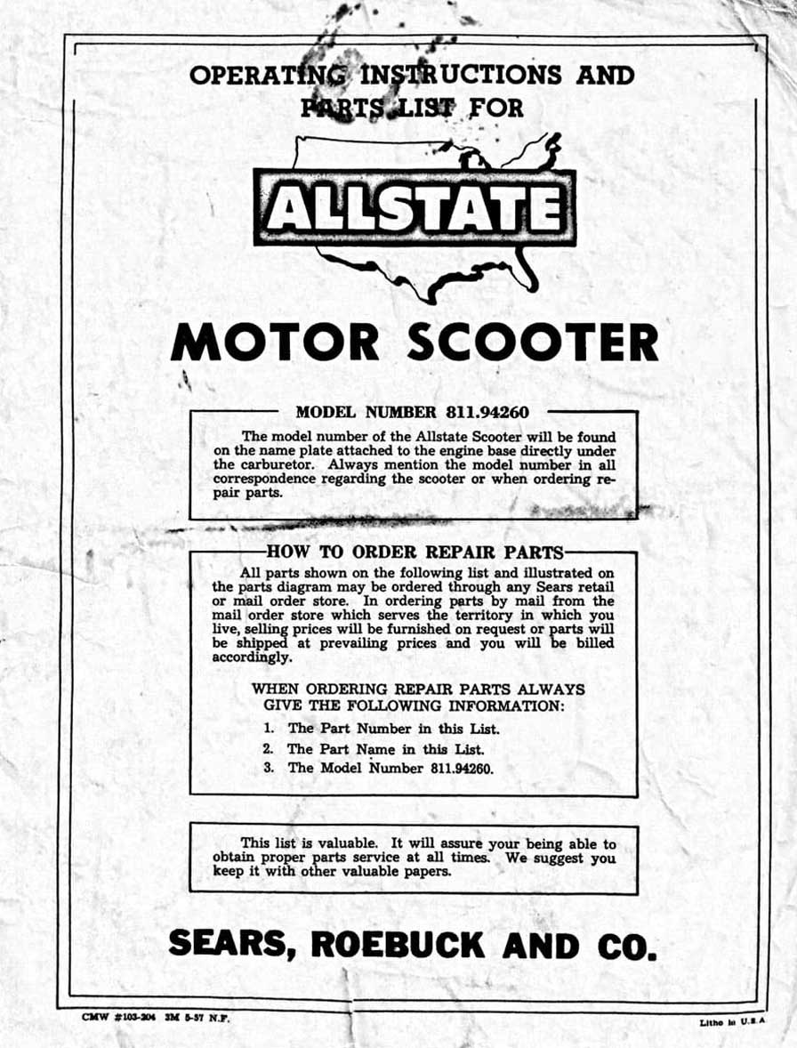 Allstate Cushman Operating Instructions and Parts List