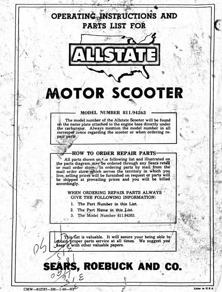 Allstate Cushman Operating Instructions and Parts List Manual