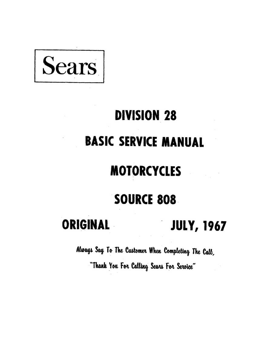 Sears 106SS Division 28 July 1967 Basic Service Manual