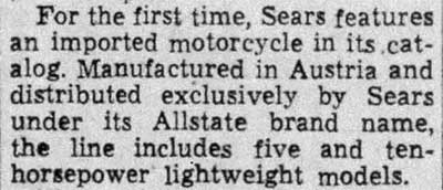 Sears Features an Imported Motorcycle